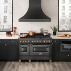 ZLINE Autograph Edition 48-Inch Dual Fuel Range, 6.0 cu ft, Black Stainless Steel with Champagne Bronze Accents (RABZ-48-CB)