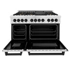 ZLINE Autograph 48 in. Legacy Dual Fuel Range with 7 Gas Burners and Double Electric Ovens (6.0 cu. ft.) in Satin Stainless Steel with Matte Black Accents – RASZ-SN-48-MB