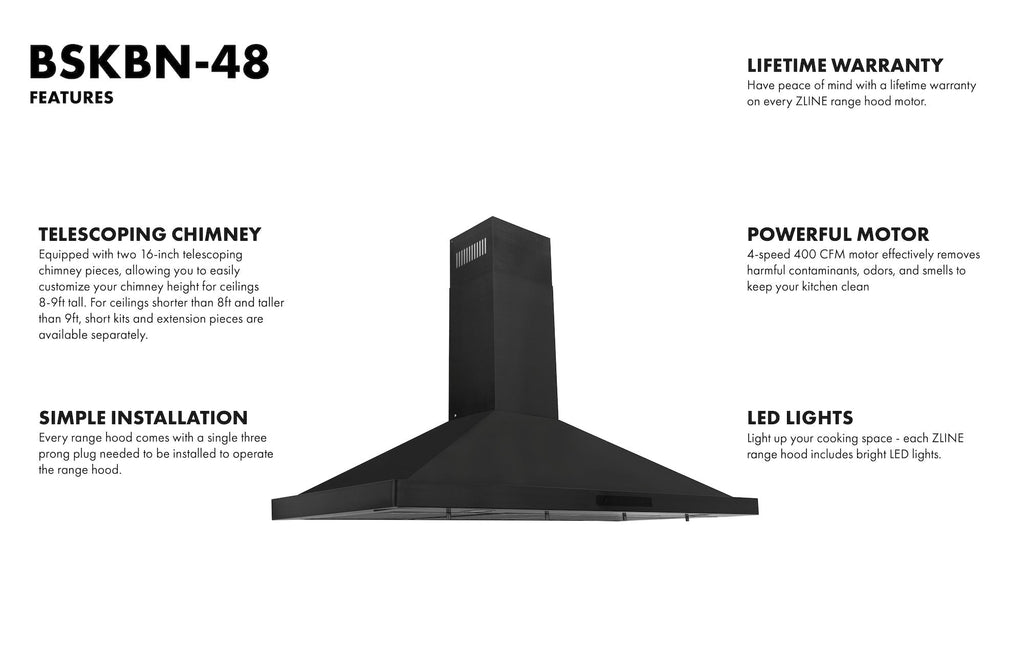 ZLINE Appliance Package - 48 in. Gas Range, Range Hood, Microwave Drawer in Black, 3KP-SGRBRH48-MW