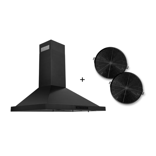 ZLINE 36 in. Wall Mount Range Hood Convertible Ducted/Ductless Black Stainless Steel Charcoal Filters Included (BSKBN-CF-36)