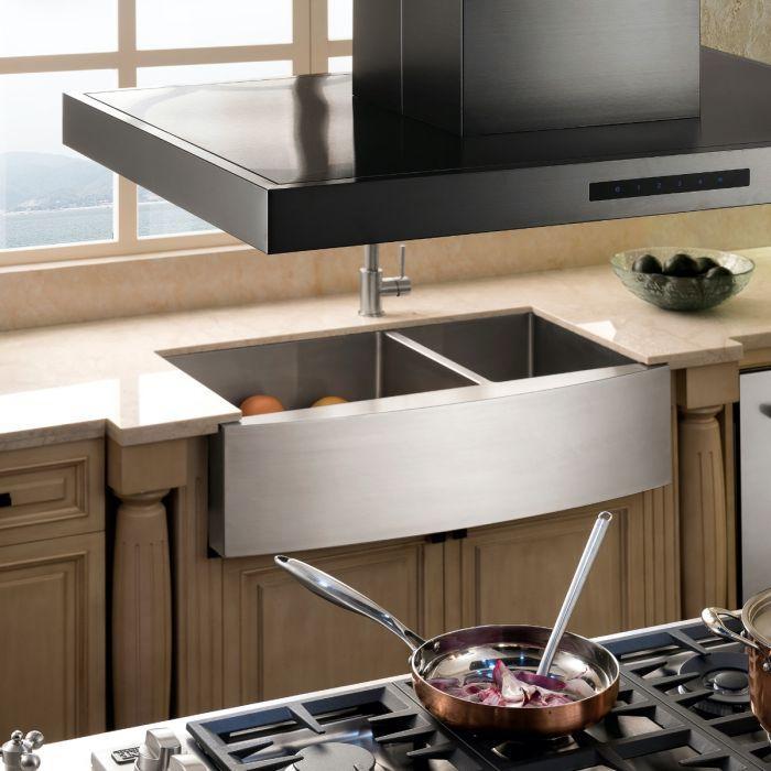 ZLINE 30 Inch Island Range Hood Convertible Vent Black Stainless Steel 400 CFM (BSKE2iN-30)