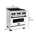 ZLINE Autograph 30 in. Dual Fuel Range 4.0 cu. ft. Gas Cooktop with Electric Convection Oven, White Matte Door and Black Matte Accents (RAZ-WM-30-MB)