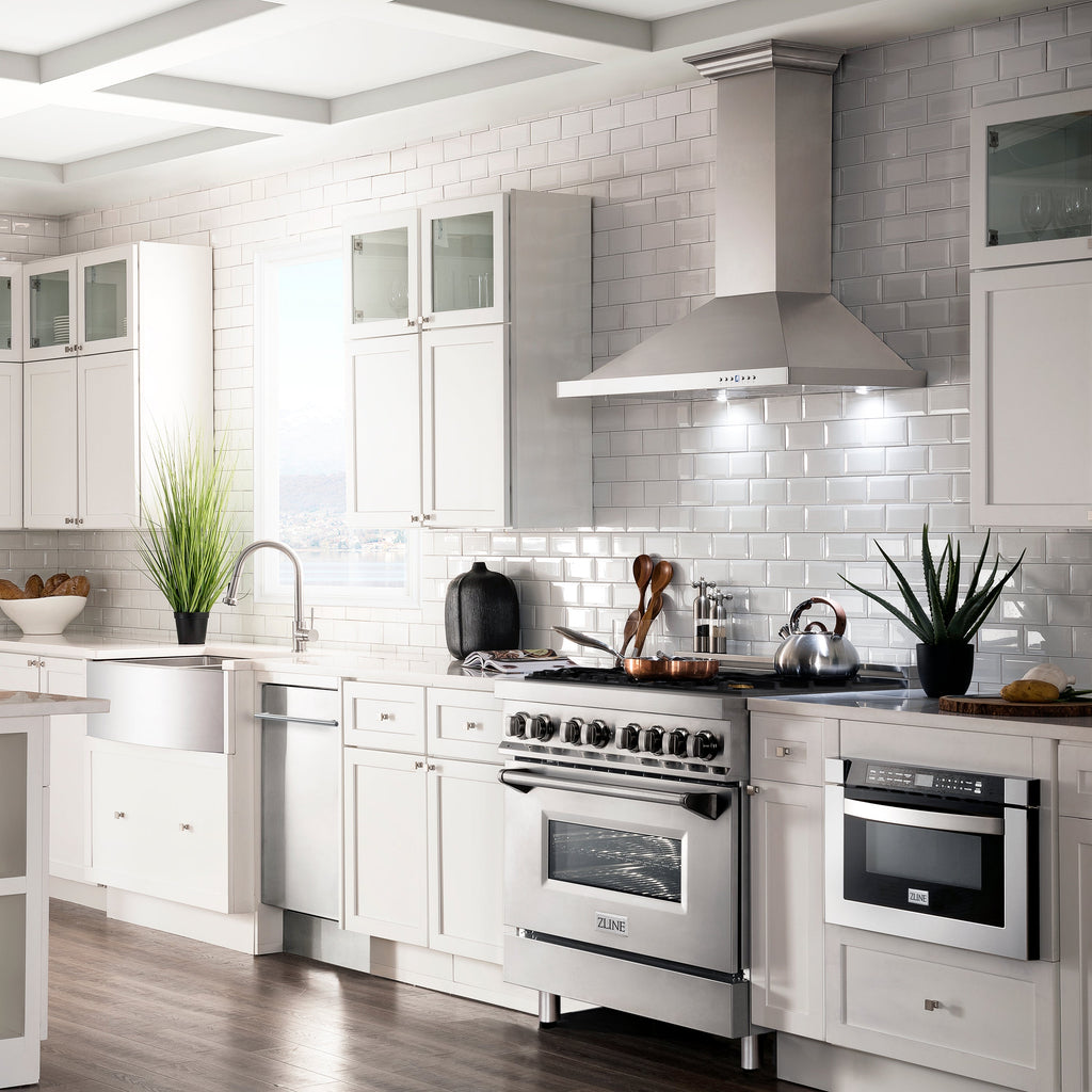 ZLINE 36-Inch Dual Fuel Range with 6 Gas Burners and Electric Convection Oven, Stainless Steel with Brass Burners (RA-BR-36)