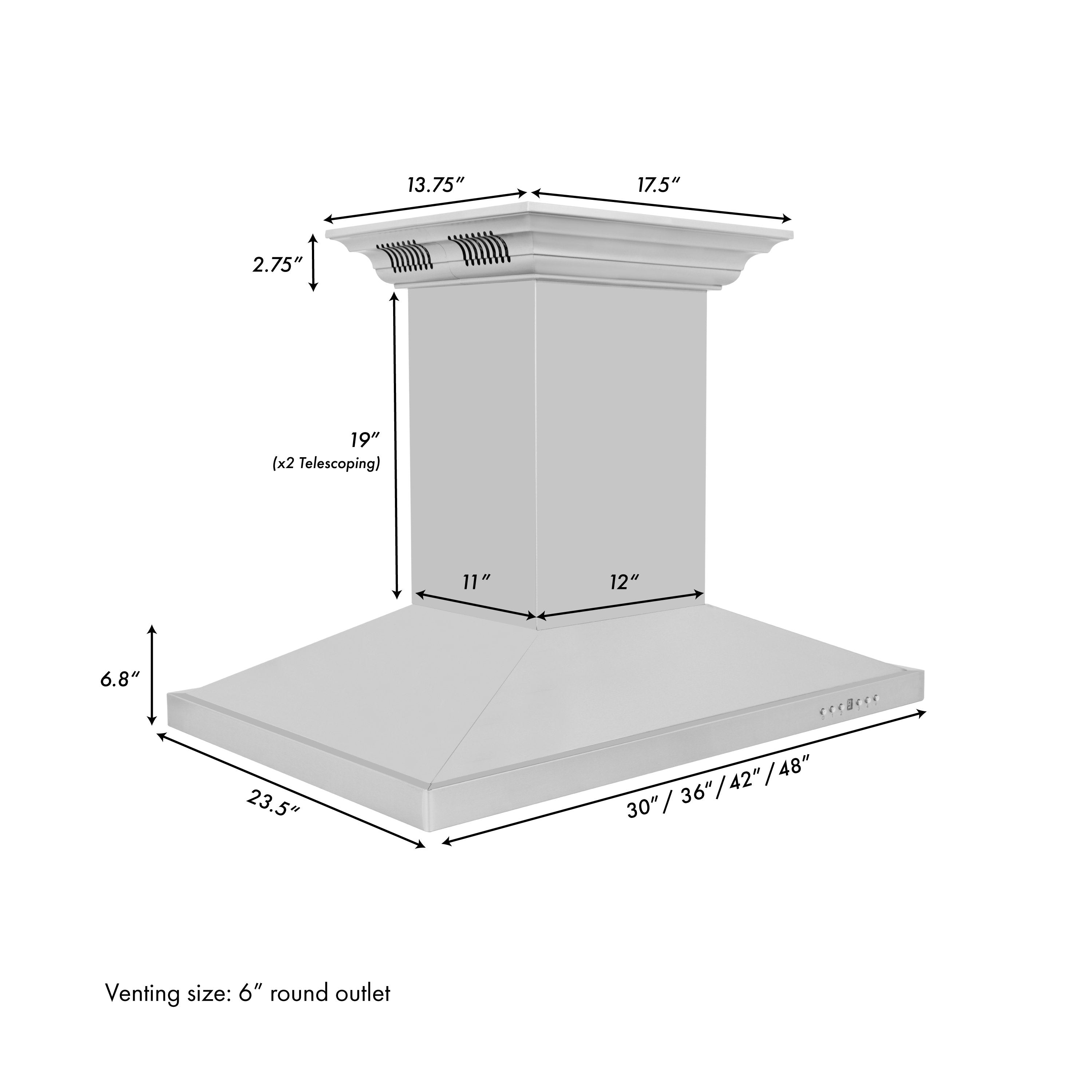ZLINE 42 in. Island Mount Range Hood 400 CFM Stainless Steel Built-In Bluetooth Speakers (GL2iCRN-BT-42)