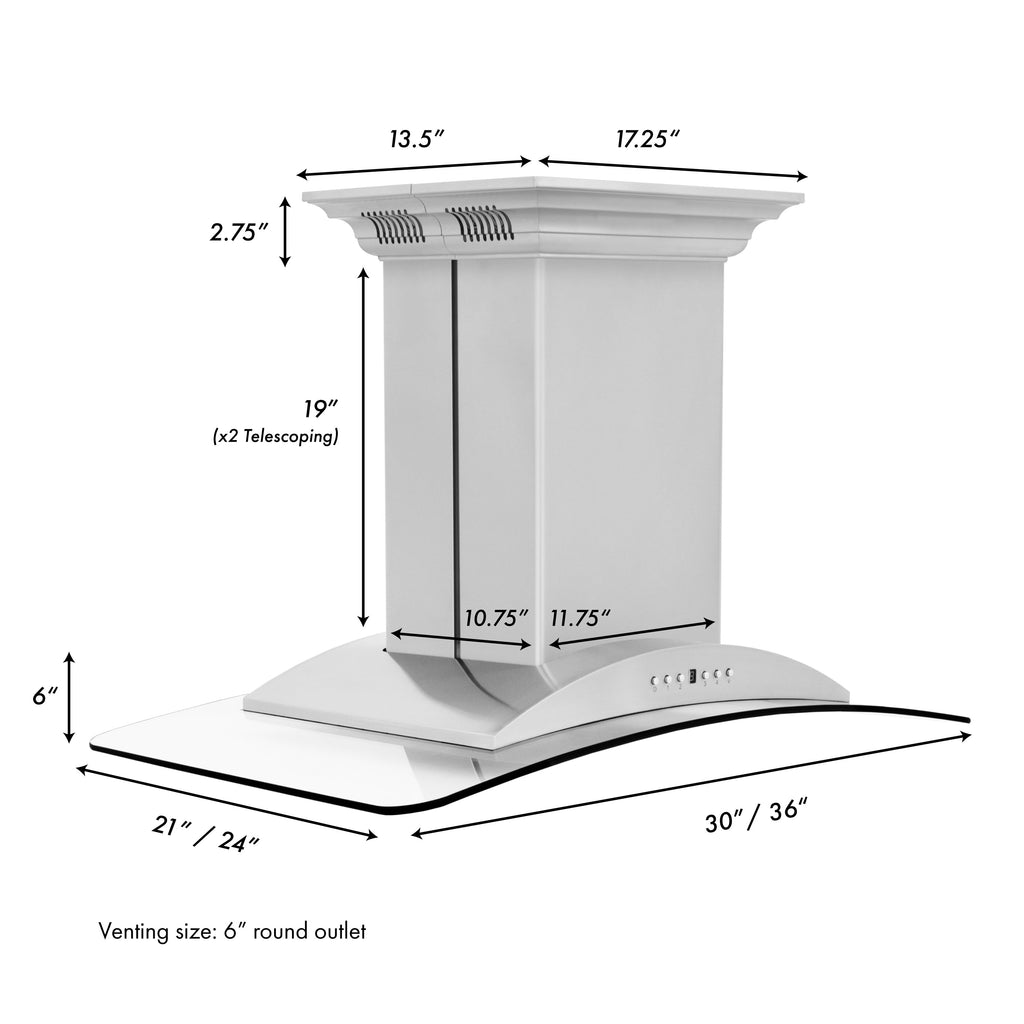 ZLINE 30 in. Island Mount Range Hood 400 CFM Stainless Steel Built-In Bluetooth Speakers (GL9iCRN-BT-30)