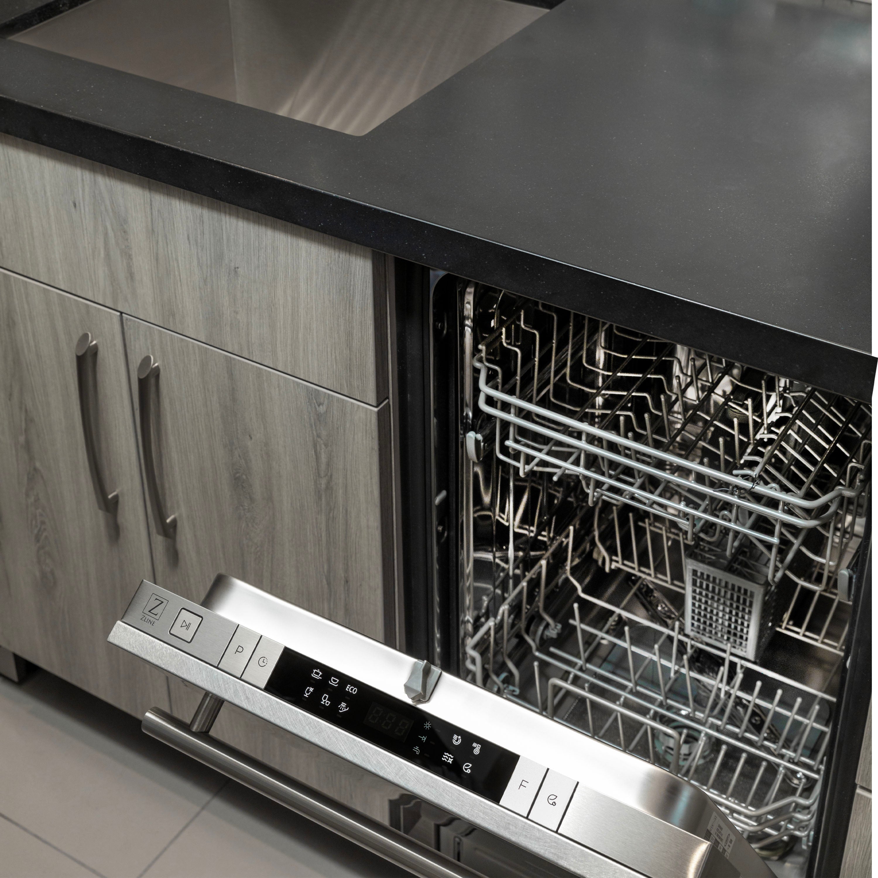 ZLINE 24" Top Control Built-In Dishwasher with Satin Stainless Steel Panel and Stainless Steel Tub with Modern Style Handle, 52dBa, DW-SN-24
