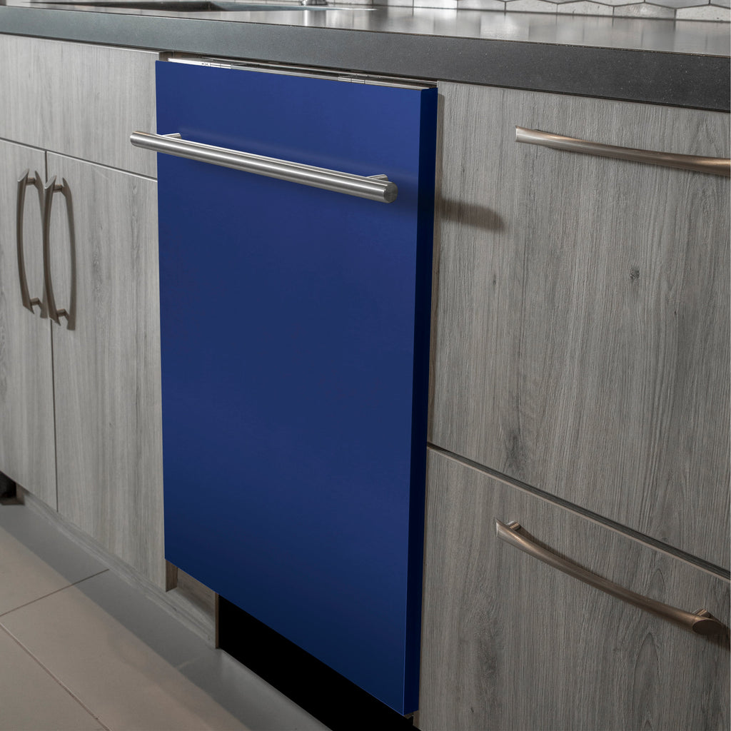 ZLINE 24 in. Top Control Dishwasher in Blue Matte with Stainless Steel Tub and Modern Handle, DW-BM-H-24