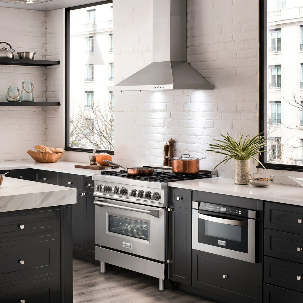 ZLINE 30 in. Wall Mount Range Hood Convertible Stainless Steel 400 CFM Charcoal Filters (KB-CF-30)