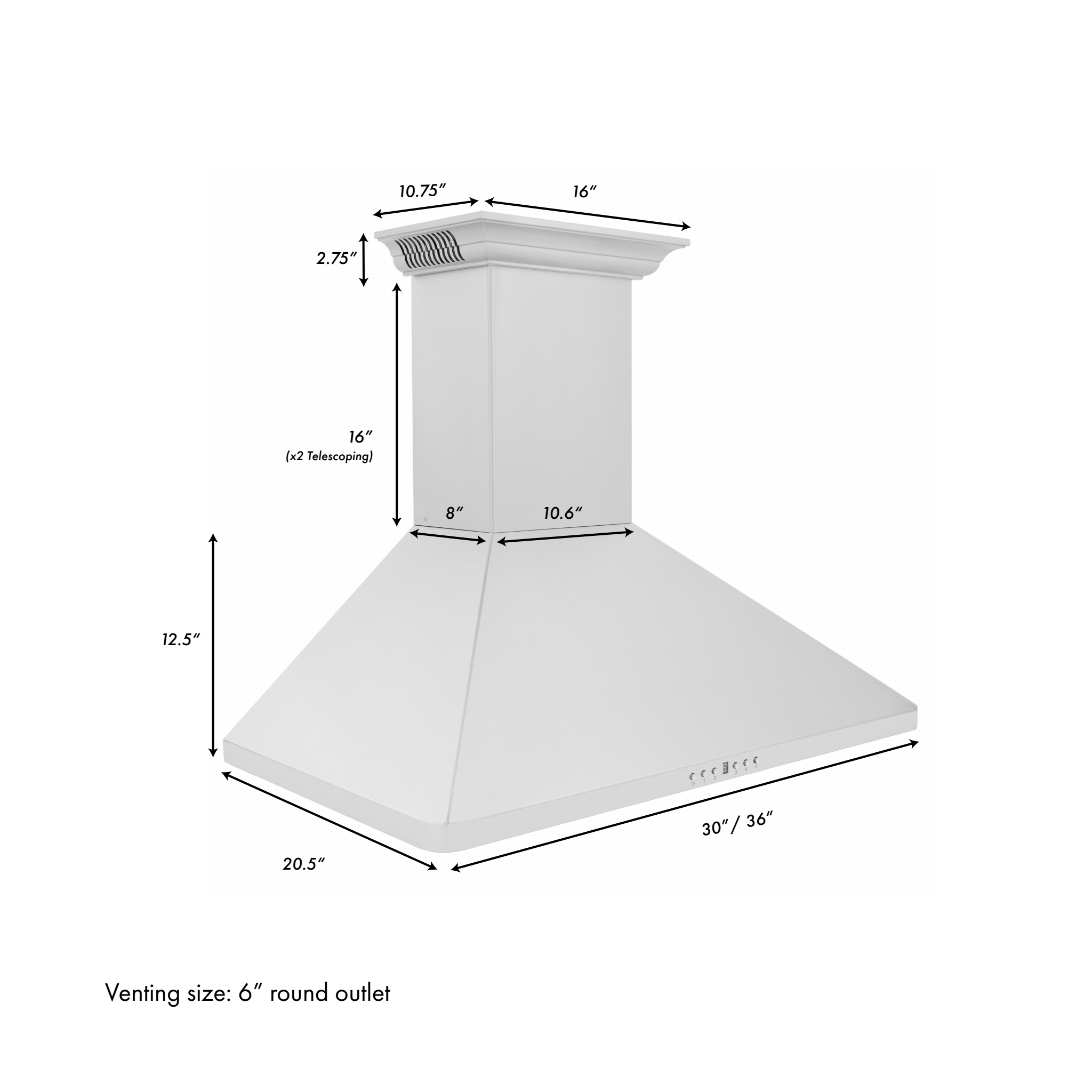 ZLINE 36 in. Wall Mount Range Hood 400 CFM Stainless Steel Built-In CrownSound™ Bluetooth Speakers (KF1CRN-BT-36)