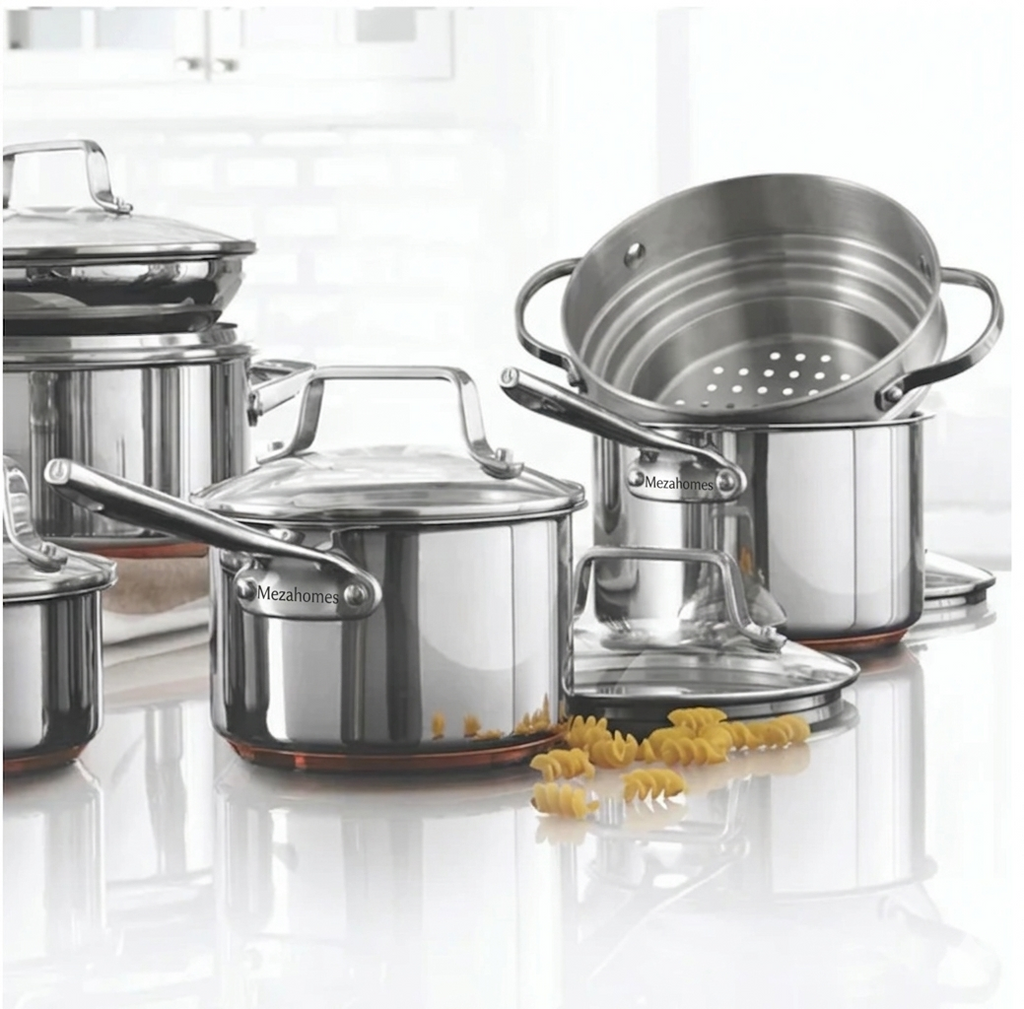 MezaHomes 12-Piece 5-Ply Copper Core Stainless Steel Cookware Set