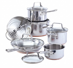 MezaHomes 12-Piece 5-Ply Copper Core Stainless Steel Cookware Set