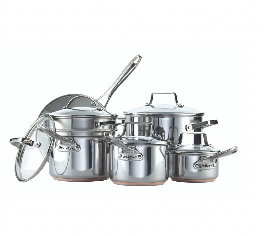 MezaHomes 12-Piece 5-Ply Copper Core Stainless Steel Cookware Set