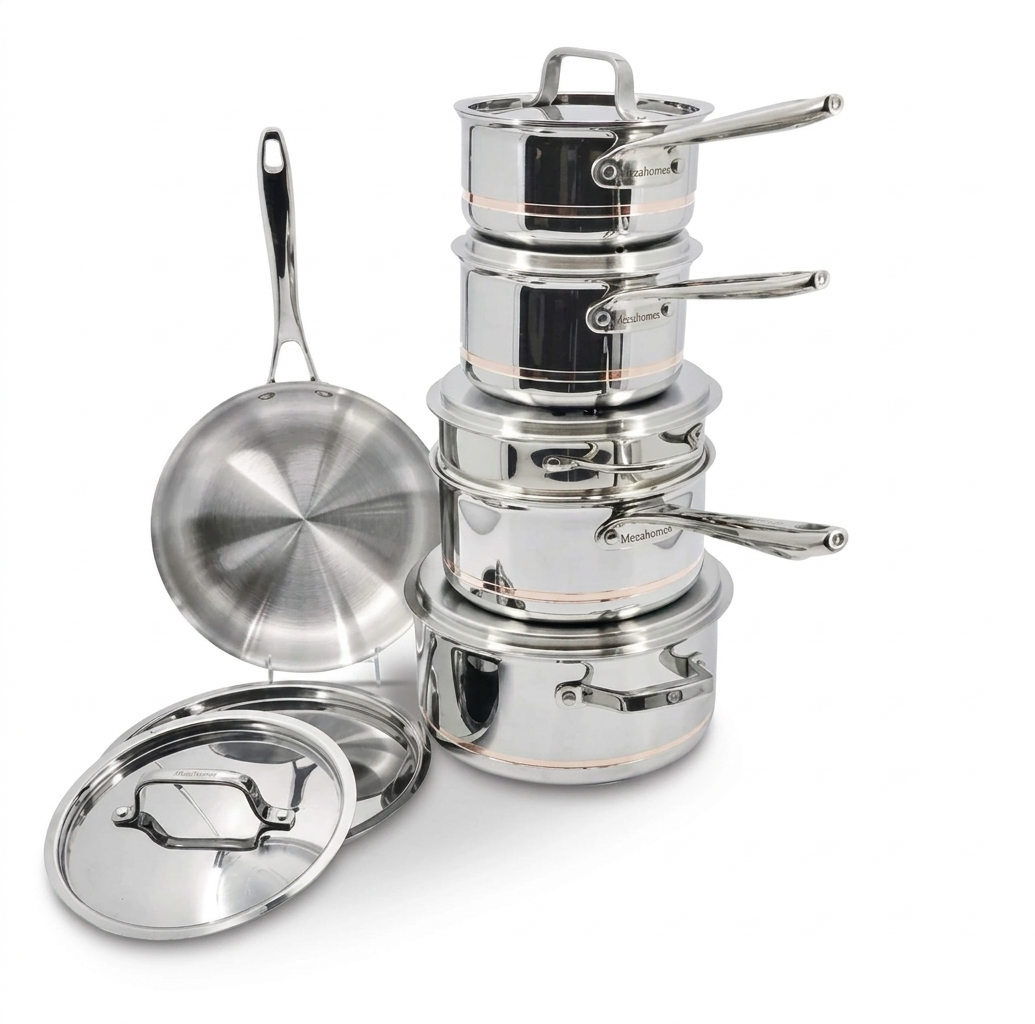MezaHomes Professional 12-Piece 5-Ply Copper Core Stainless Steel Cookware Set