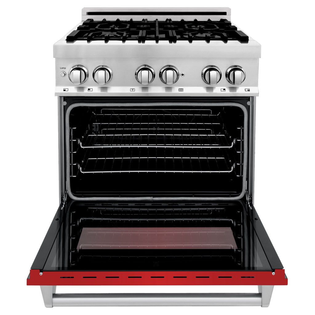 ZLINE 30 in. Dual Fuel Range with Gas Cooktop and Electric Oven in Stainless Steel with Red Matte Door (RA-RM-30)