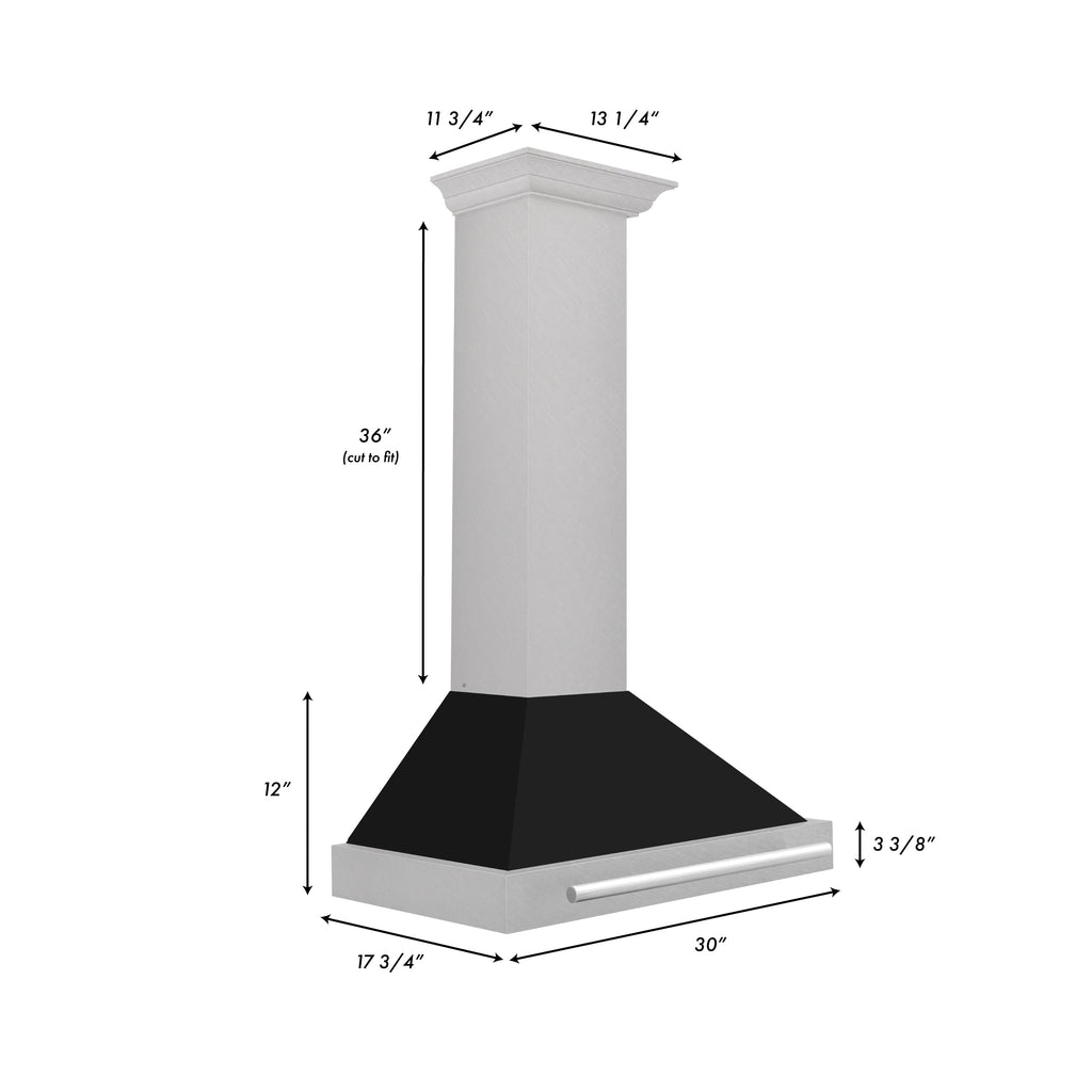 ZLINE 30 in Wall Mount Range Hood Convertible Satin Stainless Steel Black Matte Shell 400 CFM KB4SNX-BLM-30