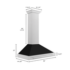 ZLINE 36 in. Wall Mount Range Hood Convertible Satin Stainless Steel Black Matte Shell Stainless Steel Handle (KB4SNX-BLM-36)