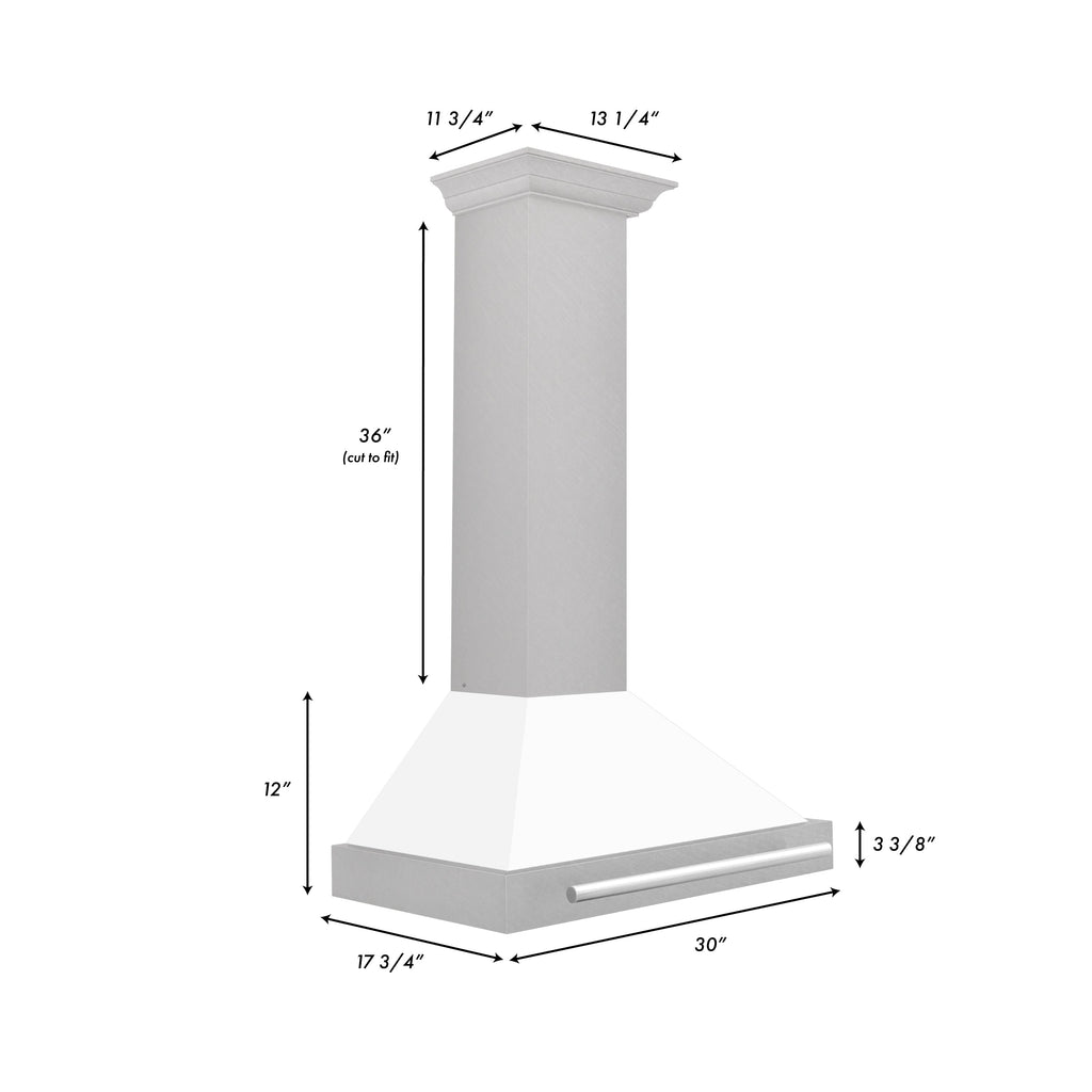 ZLINE 30 in Wall Mount Range Hood Convertible Satin Stainless Steel White Matte Shell Stainless Steel Handle (KB4SNX-WM-30)