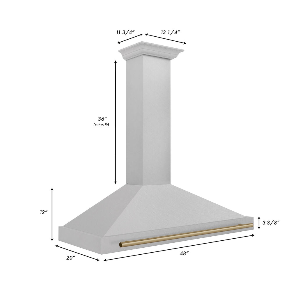 ZLINE 48 in. Wall Mount Range Hood Convertible Satin Stainless Steel Champagne Bronze Handle (KB4SNZ-48-CB)
