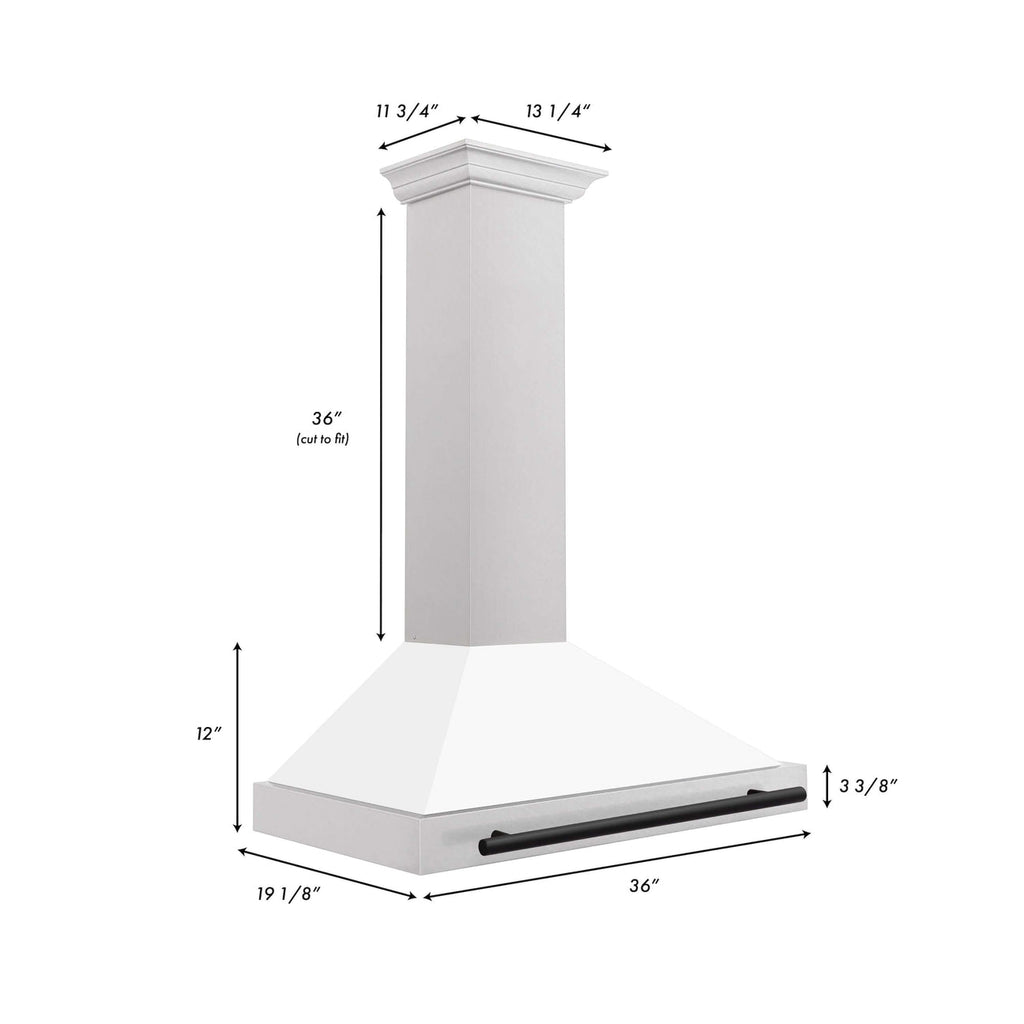 ZLINE 36 in. Wall Mount Range Hood Convertible Satin Stainless Steel White Matte Shell Matte Black Handle KB4SNZ-WM36-MB
