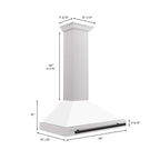 ZLINE 36 in. Wall Mount Range Hood Convertible Satin Stainless Steel White Matte Shell Matte Black Handle KB4SNZ-WM36-MB