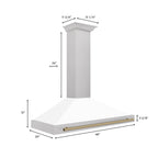 ZLINE 48 in Wall Mount Range Hood Convertible Satin Stainless Steel White Matte Shell Champagne Bronze Handle (KB4SNZ-WM48-CB)