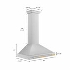 ZLINE 36 Inch Range Hood Stainless Steel Wall Mount Autograph Edition Gold Handle 4-Speed Fan KB4STZ-36-G