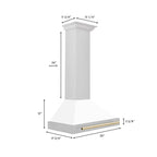 ZLINE 30 Inch Wall Mount Range Hood Stainless Steel White Matte Shell Gold Handle Autograph Edition 400 CFM (KB4STZ-WM30-G)