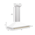 ZLINE 48 in. Range Hood Autograph Edition Stainless Steel White Matte Shell Gold Handle KB4STZ-WM48-G