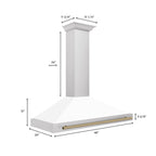 ZLINE 48 in. Wall Mount Range Hood Stainless Steel White Matte Shell Champagne Bronze Handle KB4STZ-WM48-CB
