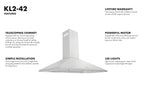 ZLINE 42 in. Wall Mount Range Hood, Convertible Vent, Stainless Steel (KL2-42)