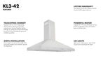 ZLINE 42 Inch Wall Mount Range Hood Convertible Vent Stainless Steel 4-Speed 400 CFM (KL3-42)