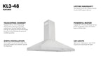 ZLINE 48 Inch Wall Mount Range Hood Convertible Vent Stainless Steel 4-Speed 700 CFM (KL3-48)