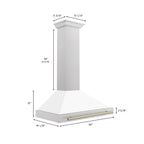 ZLINE 36 in. Wall Mount Range Hood Convertible Satin Stainless Steel White Matte Shell Champagne Bronze Handle (KB4SNZ-WM36-CB)