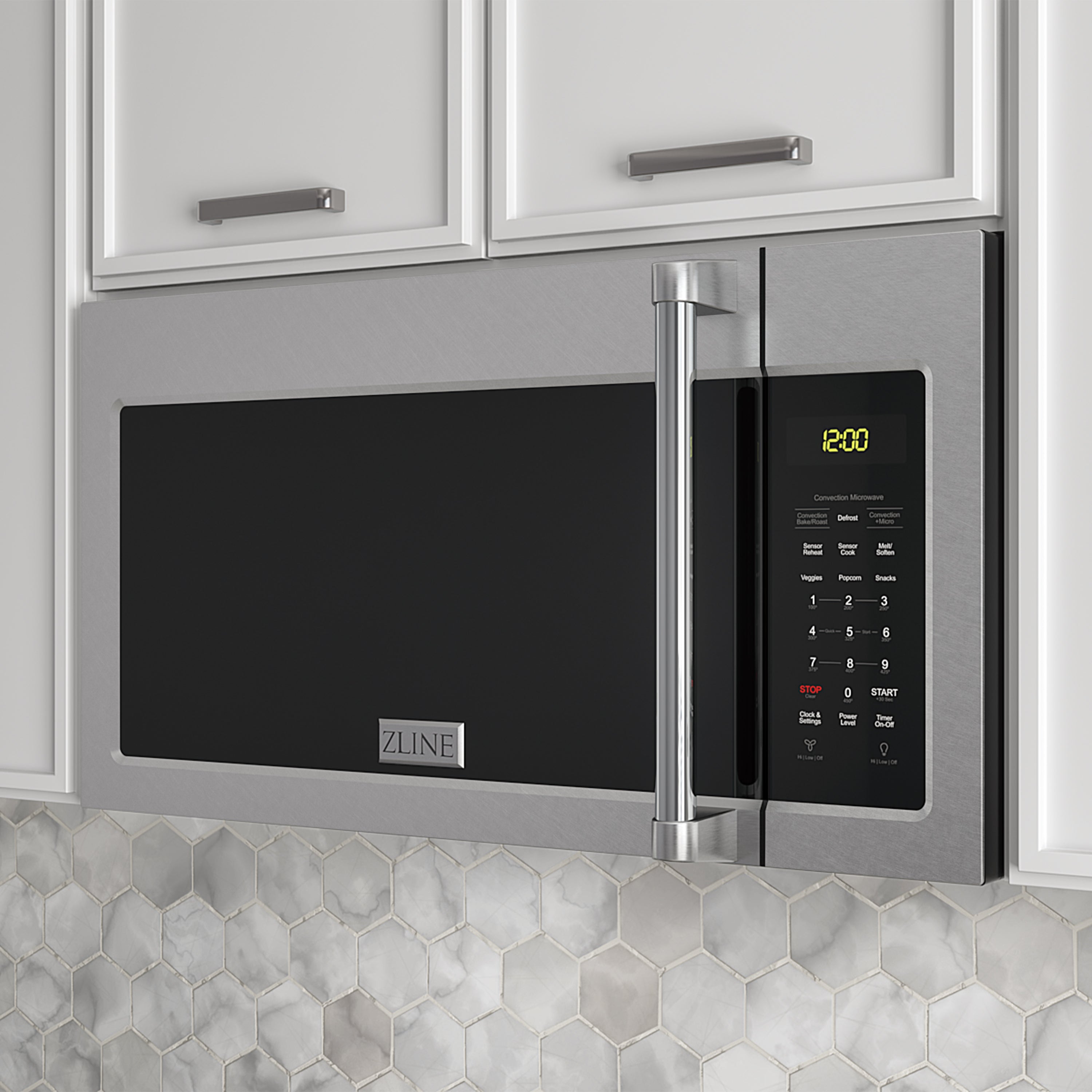 ZLINE 30" 1.5 cu. ft. Over-The-Range Microwave in Satin Stainless Steel with Traditional Handle and Set of 2 Charcoal Filters, MWO-OTRCFH-30-SS