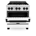 ZLINE Autograph 30 in. Dual Fuel Range 4.0 cu. ft. Gas Cooktop with Electric Convection Oven, White Matte Door and Black Matte Accents (RAZ-WM-30-MB)