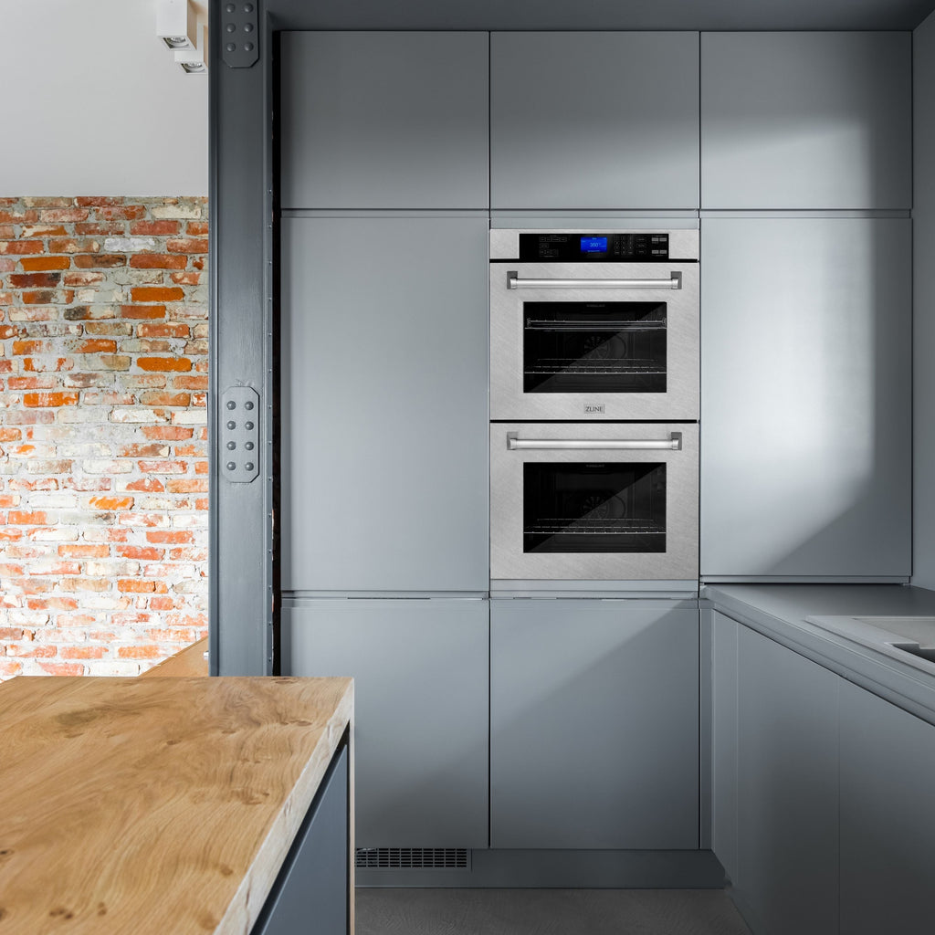 ZLINE Appliance Package - 30" Professional Double Wall Oven, 36" Rangetop, Range Hood In Satin Stainless Steel, 3KP-RTSRH36-AWD