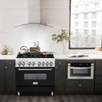 ZLINE 36" Dual Fuel Range with Gas Burners and Electric Oven, Stainless Steel with Black Matte Door (RA-BLM-36)