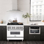 ZLINE 36-Inch Dual Fuel Professional Range with 6 Gas Burners, Electric Convection Oven, White Matte Door, Stainless Steel, Model RA-WM-36