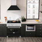 ZLINE Legacy 36-Inch Dual Fuel Range, 4.6 cu. ft. Electric Convection Oven, 6-Burner Gas Cooktop, Satin Stainless Steel with Black Matte Door – Model RAS-BLM-36
