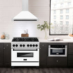 ZLINE 36 in. Wall Mount Range Hood Convertible Satin Stainless Steel White Matte Shell Matte Black Handle KB4SNZ-WM36-MB