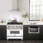 ZLINE Autograph 36 in. 4.6 cu. ft. Legacy Dual Fuel Range with 6 Burner Gas Cooktop and Electric Convection Oven in Satin Stainless Steel with White Matte Door and Polished Gold Accents (RASZ-WM-36-G)