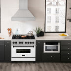 ZLINE Autograph Edition 36 in. 4.6 cu. ft. Dual Fuel Range with 6 Gas Burners and Electric Convection Oven, Satin Stainless Steel with White Matte Door and Matte Black Accents (Model RASZ-WM-36-MB)