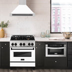 ZLINE 30 in. Wall Mount Range Hood Convertible 400 CFM Satin Stainless Steel White Matte Shell Matte Black Handle (KB4SNZ-WM30-MB)