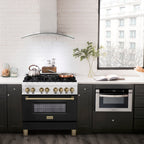 ZLINE Autograph Edition 36 in. 4.6 cu. ft. Dual Fuel Range with Gas Cooktop and Electric Oven, Black Matte Door with Champagne Bronze Accents (RAZ-BLM-36-CB)