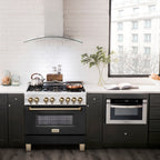 ZLINE Autograph 36 in. Dual Fuel Range 4.6 cu. ft. with Gas Cooktop, Electric Oven, Black Matte Door and Gold Accents (RAZ-BLM-36-G)