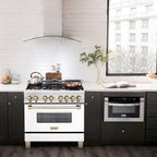 ZLINE Autograph 36 in. 4.6 cu. ft. Dual Fuel Range with White Matte Door and Gold Accents (RAZ-WM-36-G)
