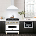 ZLINE 36 Inch Wall Mount Range Hood Stainless Steel Matte White Shell Gold Handle Autograph Edition (KB4STZ-WM36-G)