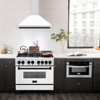 ZLINE 36 in. Wall Mount Range Hood Stainless Steel White Matte Shell Black Handle Autograph Edition (KB4STZ-WM36-MB)