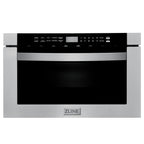 ZLINE Appliance Package - 48" Gas Range, Range Hood, 36" Refrigerator with Water/Ice Dispenser, 24" Microwave Drawer and Dishwasher in Stainless Steel