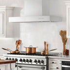 ZLINE 36 in. Wall Mount Range Hood 400 CFM Stainless Steel Ducted 4-Speed LED Lighting (KECOM-36)
